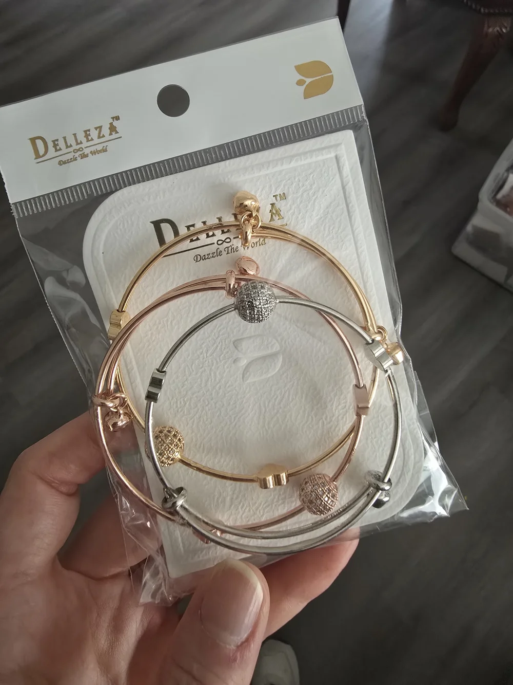 Bracelet Bangle Set Of 3 Silver Gold & Rose Gold Fashion Jewelry Runway Stainles